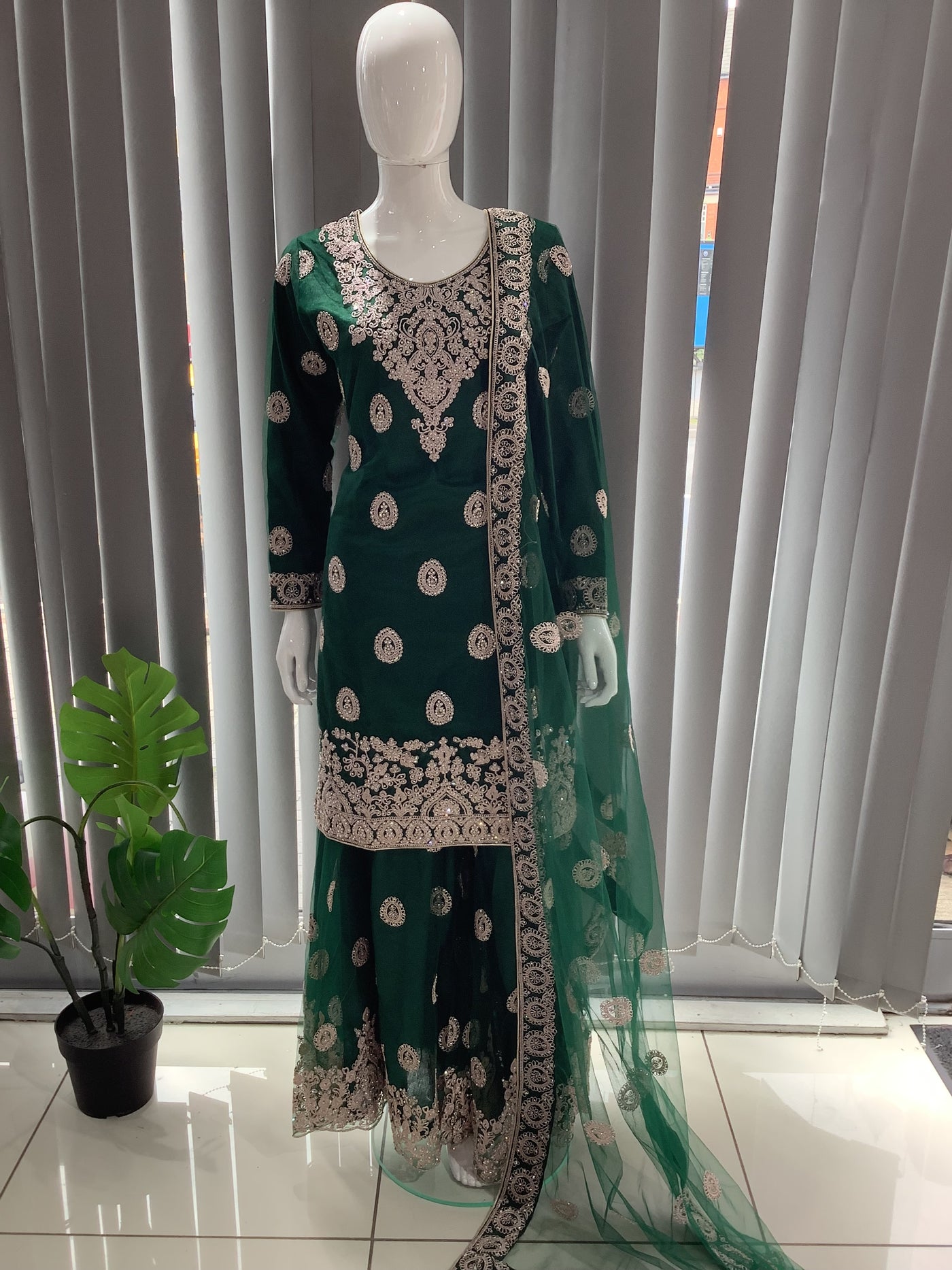 ASHA | Embroidered Net Dori Work Mother & Daughter Dress Ready To Wear Green| AS66