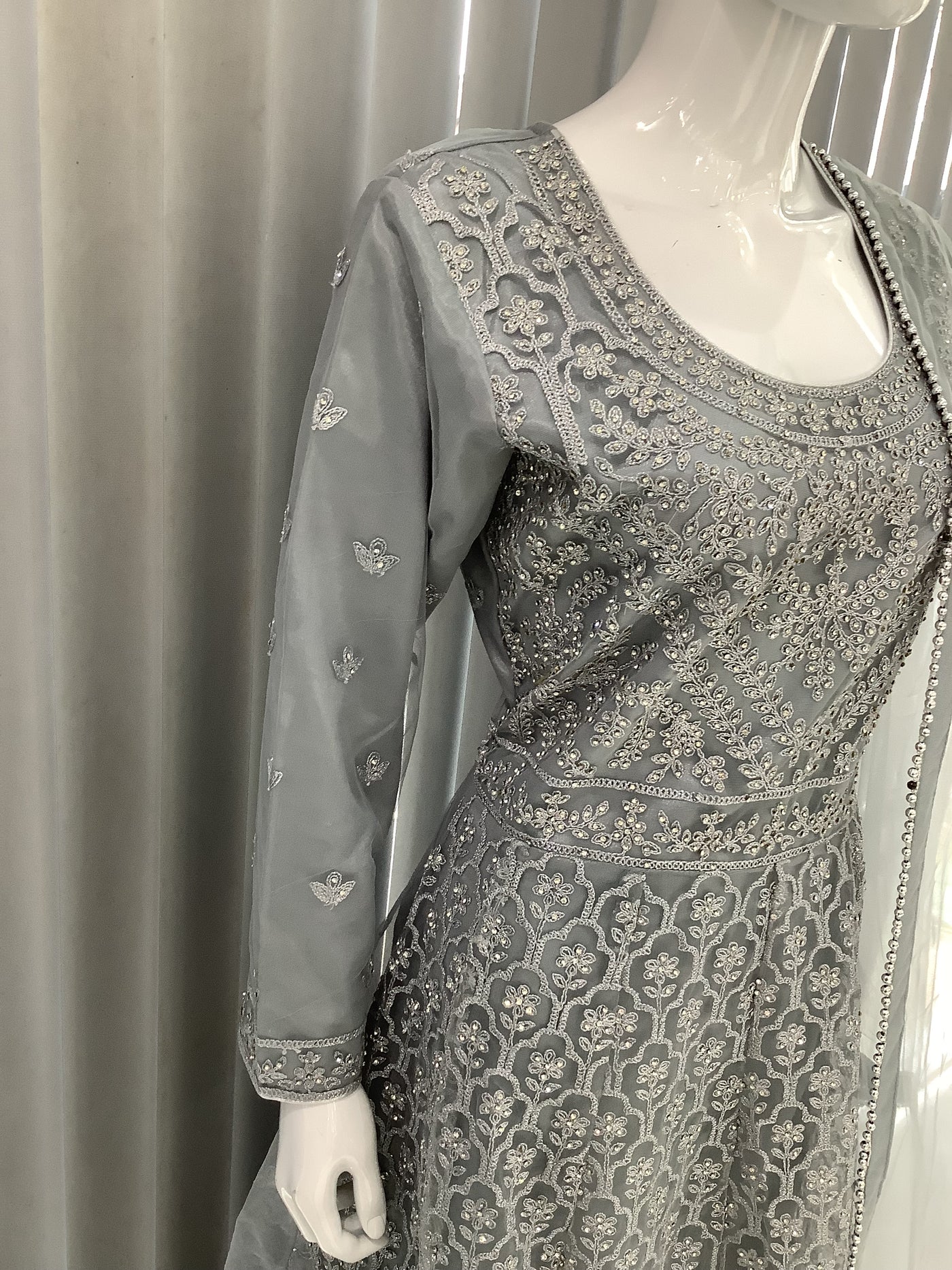 ASHA | Embroidered Net Mother & Daughter Ready To Wear  Grey| AS30