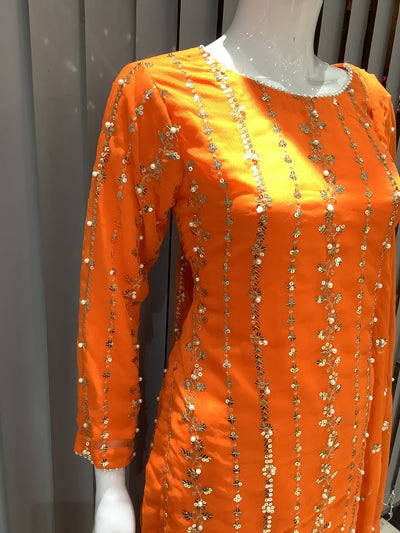 S Creations | Embroidered Chiffon Mother & Daughter Readymade | SC084 (Orange)