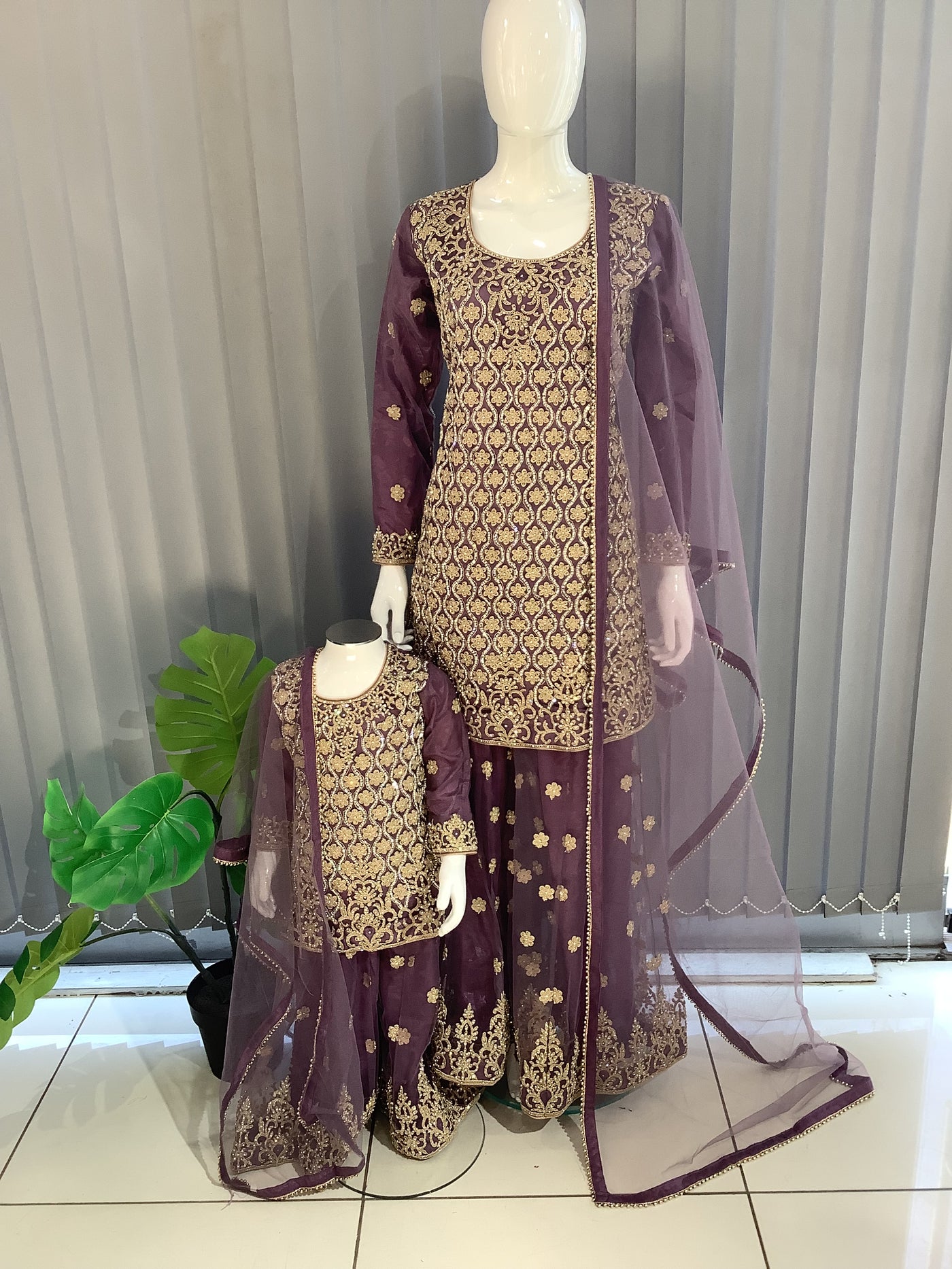 ASHA | Embroidered Net Mother & Daughter Ready To Wear Lailac | AS72