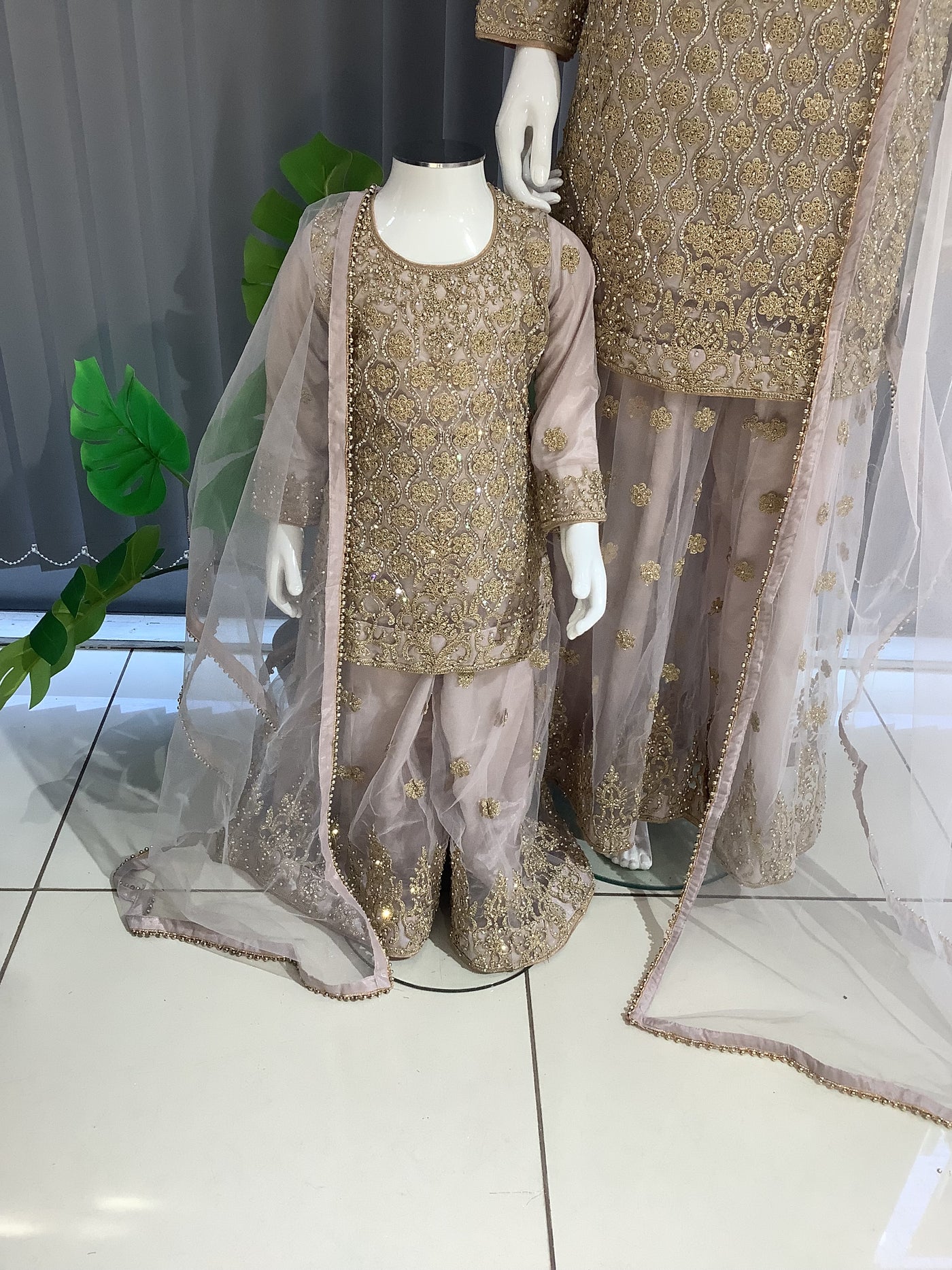 ASHA | Embroidered Net Mother & Daughter Ready To Wear Dusty Pink | AS72