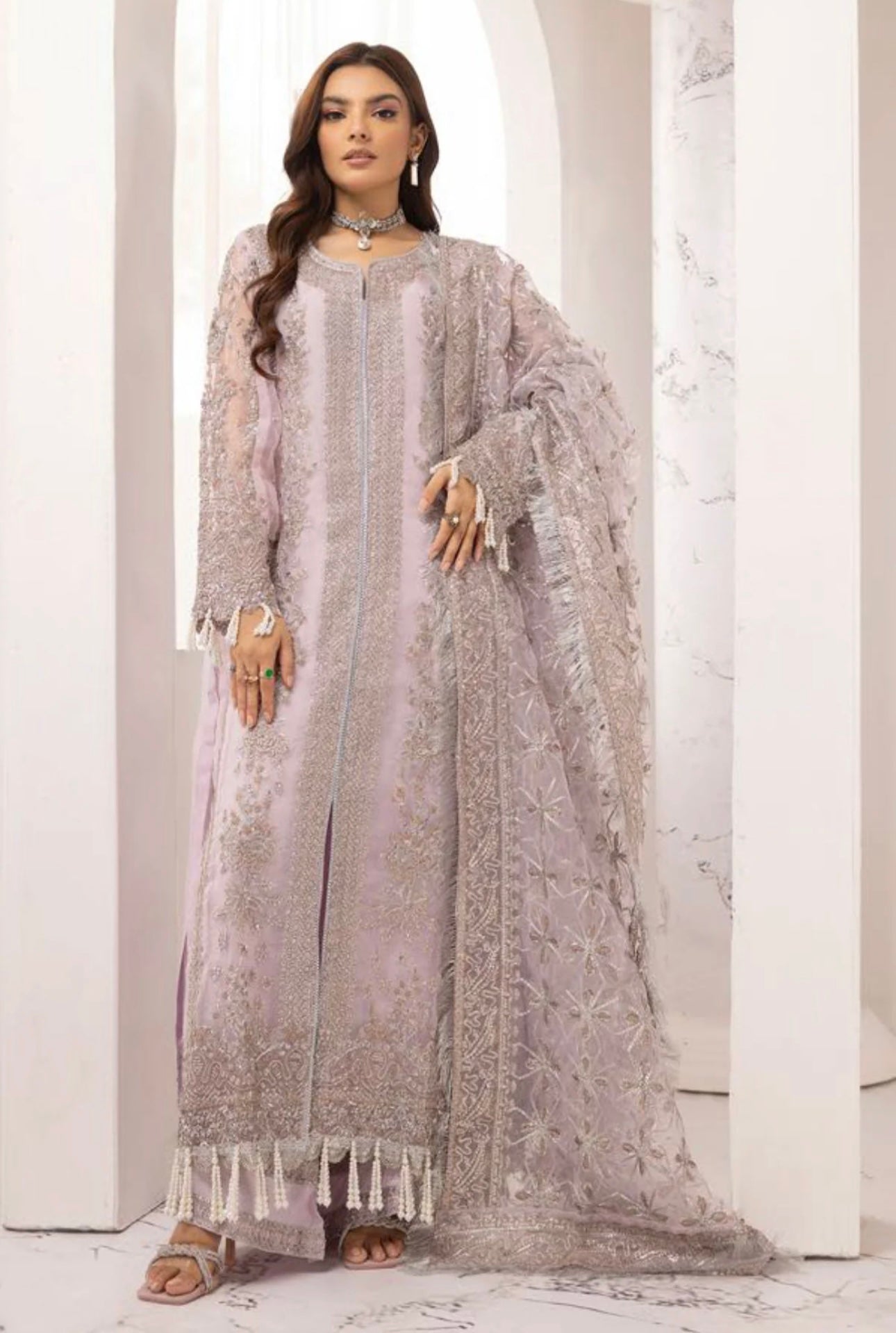 ‘Nureh Inspired’ | Embroidered Net Readymade | SM646 (Lilac)