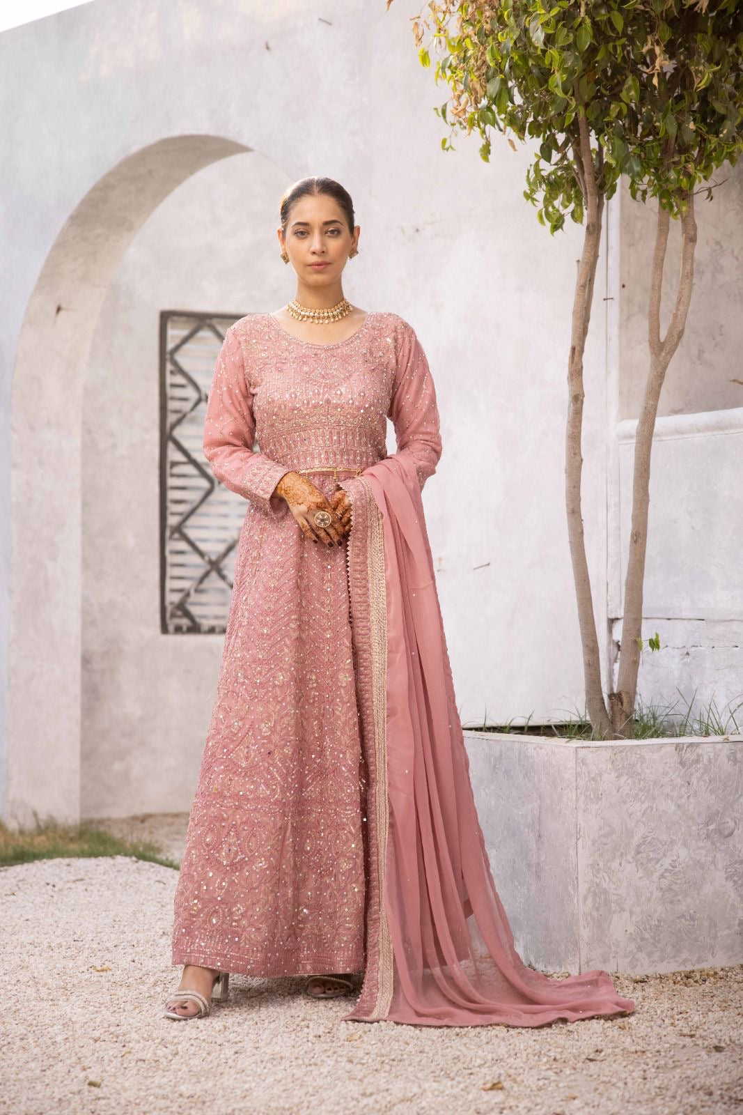 SIMRANS | Embroidered Chiffon Readymade | SM632 (Dusty Pink)