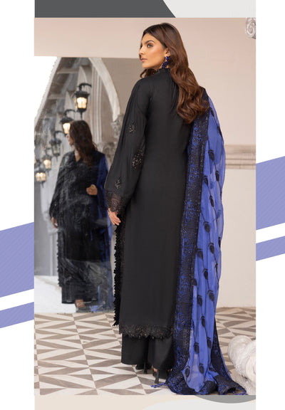 SIMRANS ‘Azure’ | Embroidered Sequence Linen Readymade | SM759 (Black)