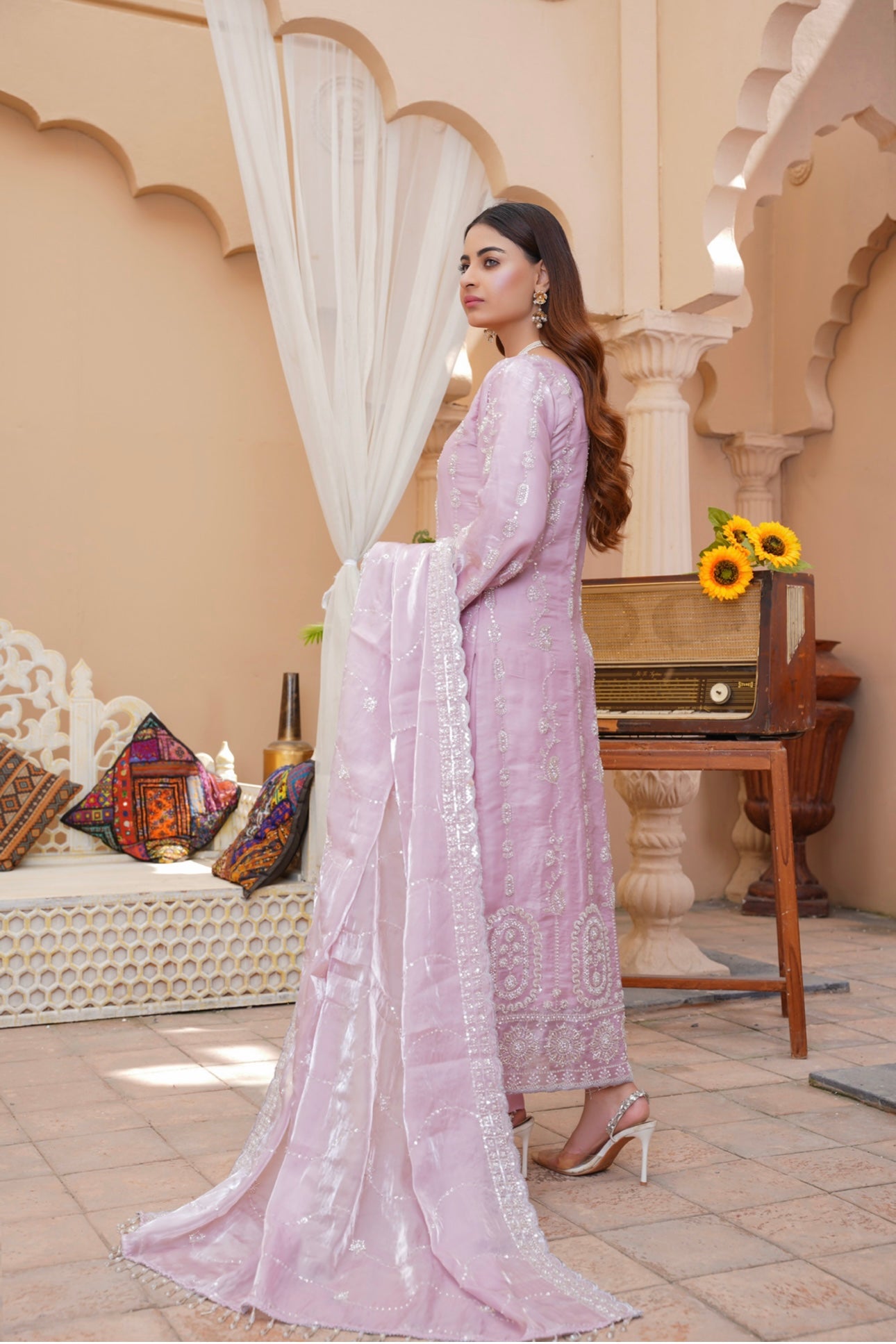 S Creations ‘Eliza’ | Embroidered Silk Readymade | SC119 (Pink)