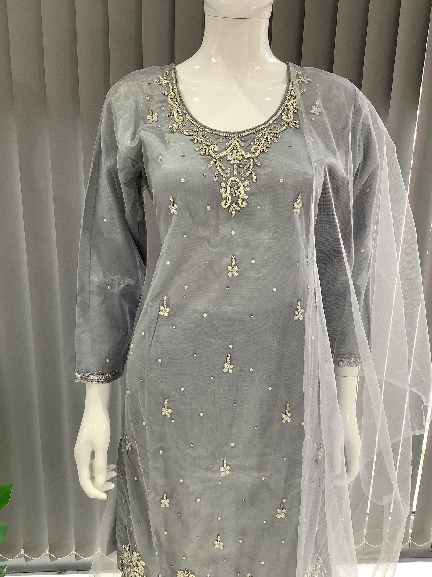 ASHA | Embroidered Hand Work Mother & Daughter Ready To Wear Grey | AS60