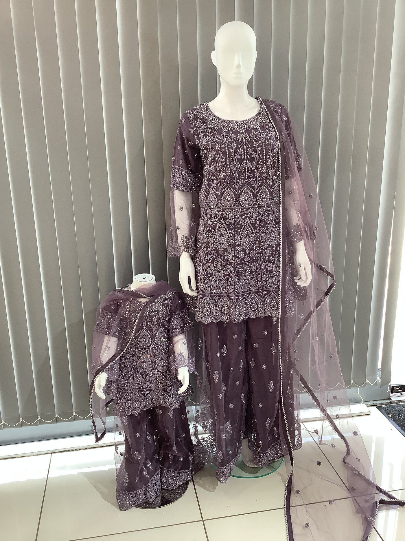 ASHA | Embroidered Hand Work Dress Mother & Daughter Ready To Wear Purple | AS70