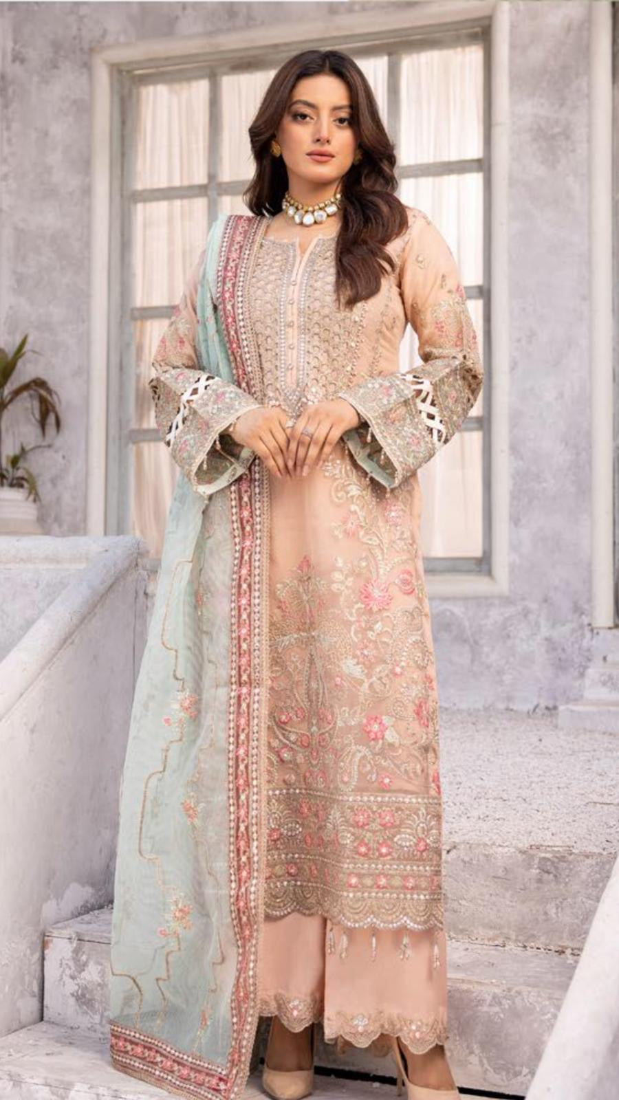 SIMRANS ‘Haseen e Bahar’ | Embroidered Chiffon Readymade | SM618 (Peach)