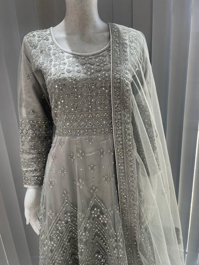 ASHA | Embroidered Net Mother & Daughter Ready To Wear Grey | AS73