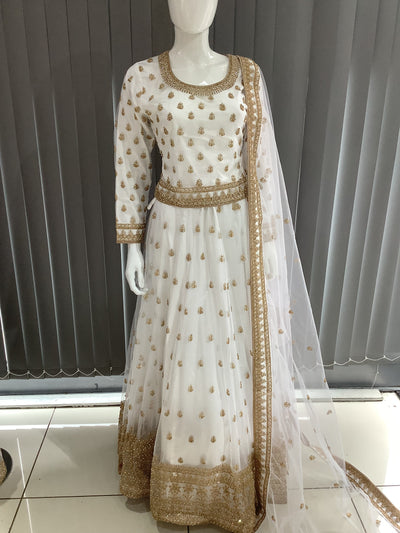 ASHA | Embroidered Net Dori Work Mother & Daughter Lehanga Choli Ready To Wear White | AS58