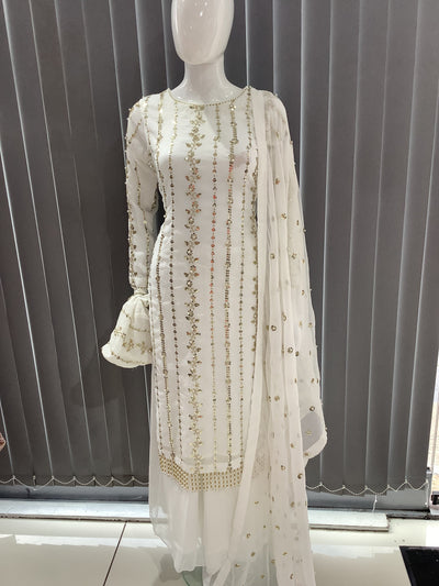 S Creations | Embroidered Chiffon Mother & Daughter Readymade | SC084 (White)