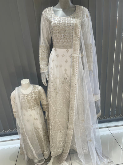 ASHA | Embroidered Net Mother & Daughter Ready To Wear cream | AS73