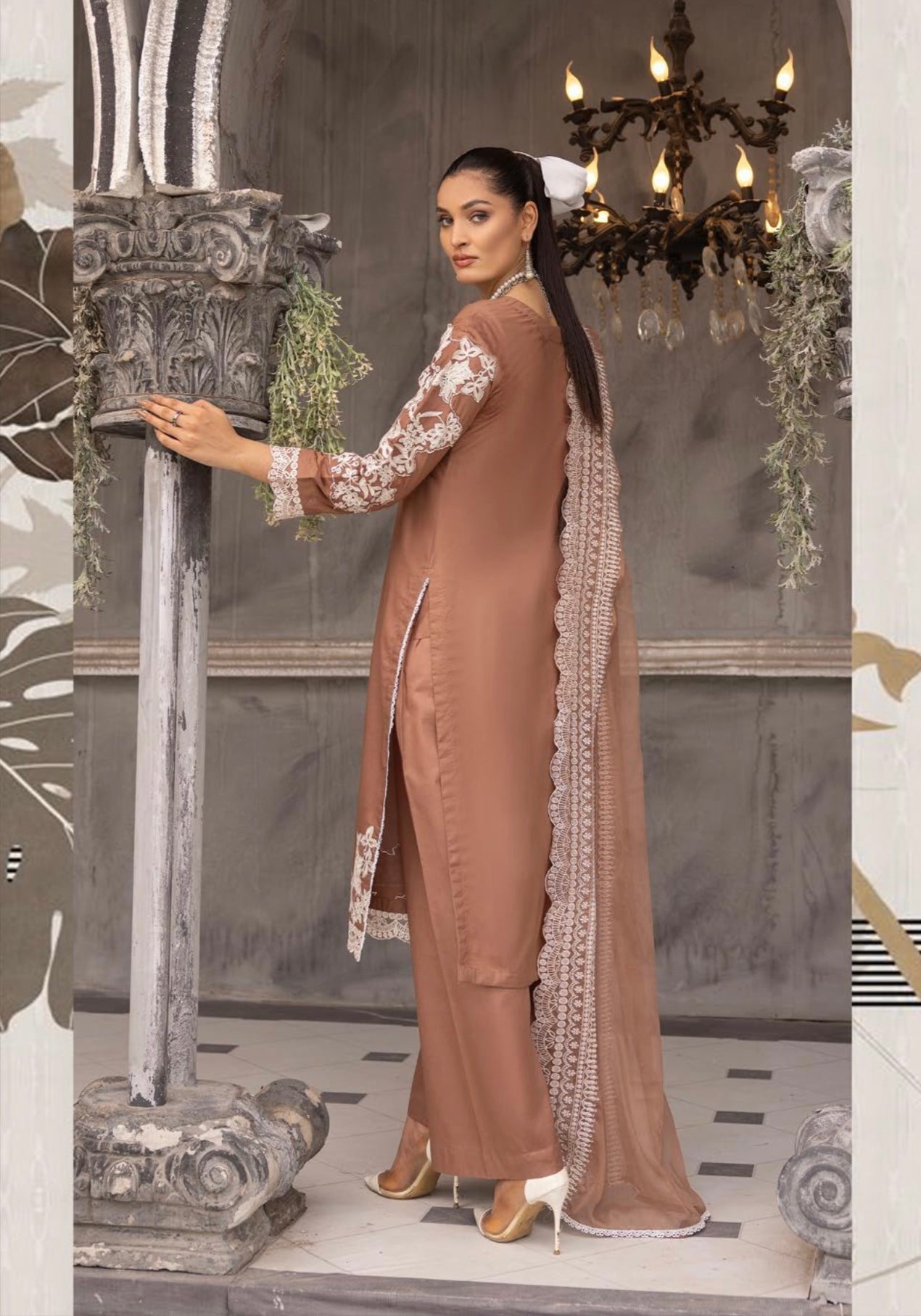 SIMRANS ‘Meeral’ | Embroidered Cotton Readymade | SM619 (Brown)