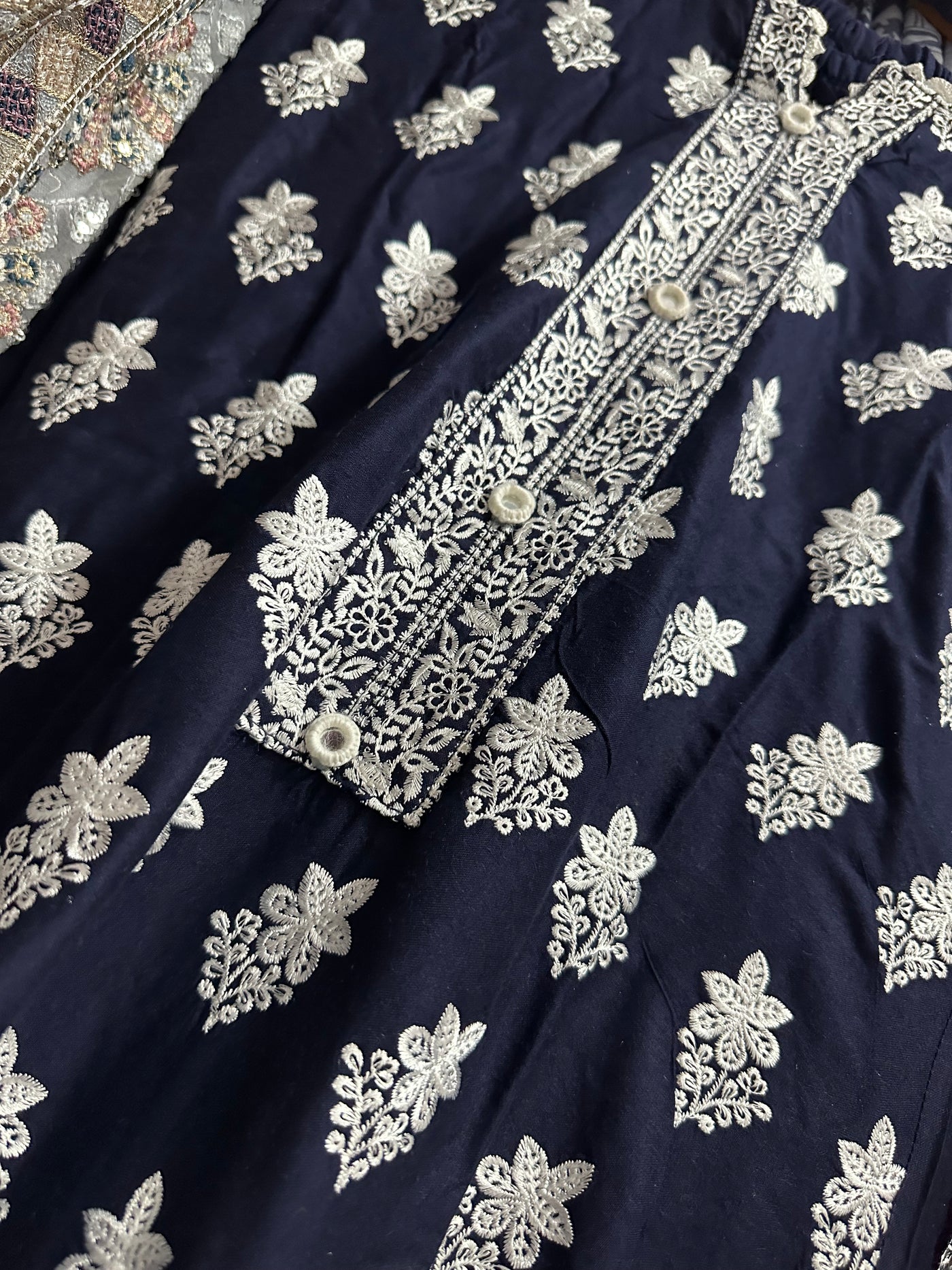 S Creations ‘Ethnic’ | Embroidered Linen Readymade | SC103 (Navy)