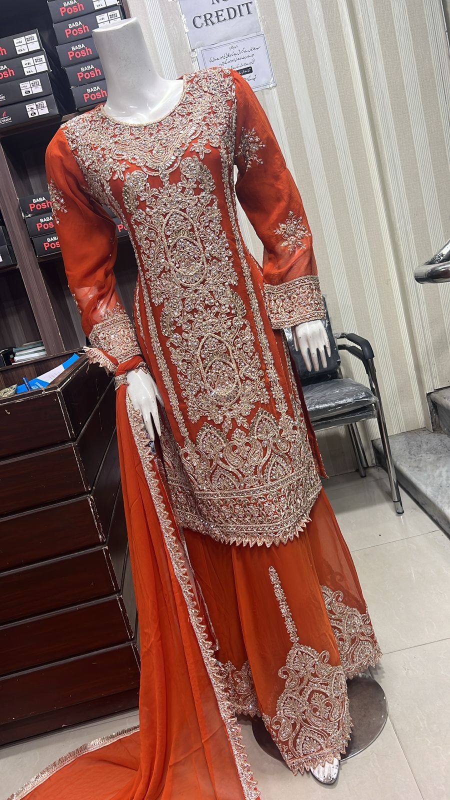 ShaZaib | Embroidered Chiffon Shararah Mother & Daughter Readymade | SZ197 (Orange)