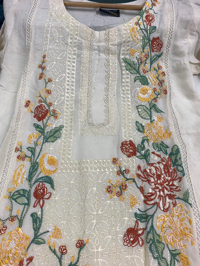 KHADIJAH’S | Embroidered Linen Organza Dupatta Ready To Wear | KJ048 (Cream)