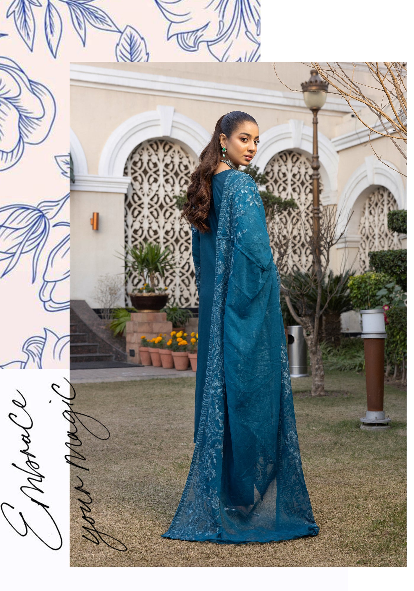 SIMRANS ‘Jannat’ | Embroidered Linen Mother & Daughter Readymade | SM772 (Teal)