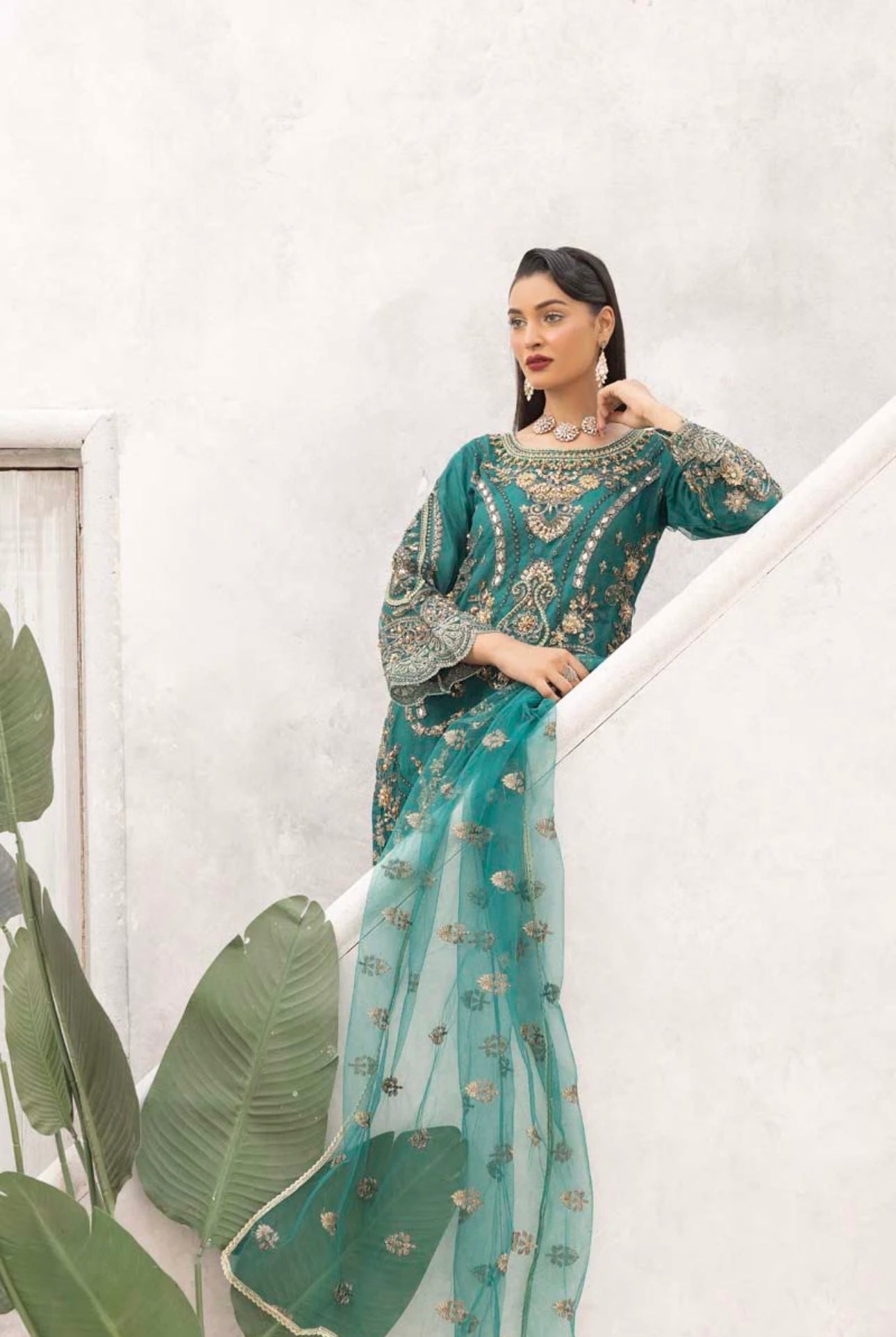 SIMRANS ‘Ivana’ | Embroidered  Net Readymade Wedding Collection| SM660 (Green)