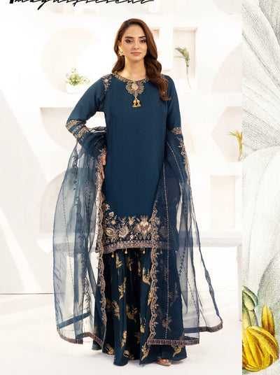 SIMRANS ‘Eliza’ | Embroidered Chiffon Shararah Readymade | SM744 (Teal)