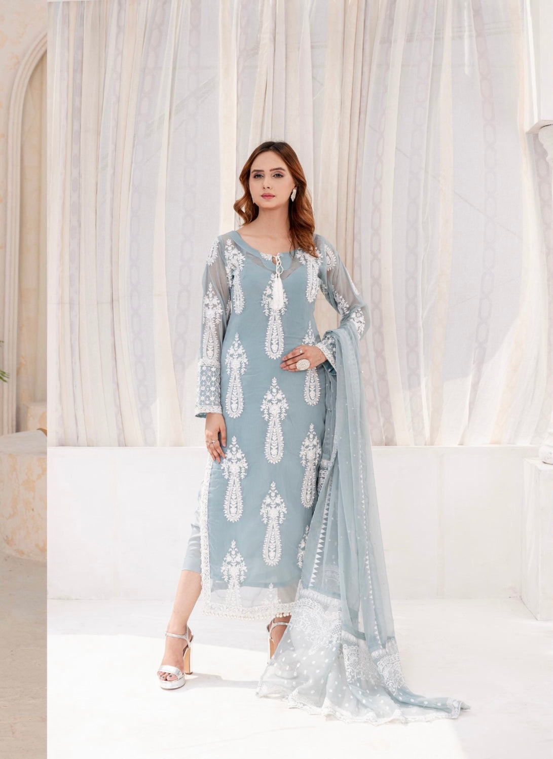 SOFIA KHAS ‘Jaan-e-Adaa’ | Embroidered Chiffon Readymade | JS160 (Turquoise)