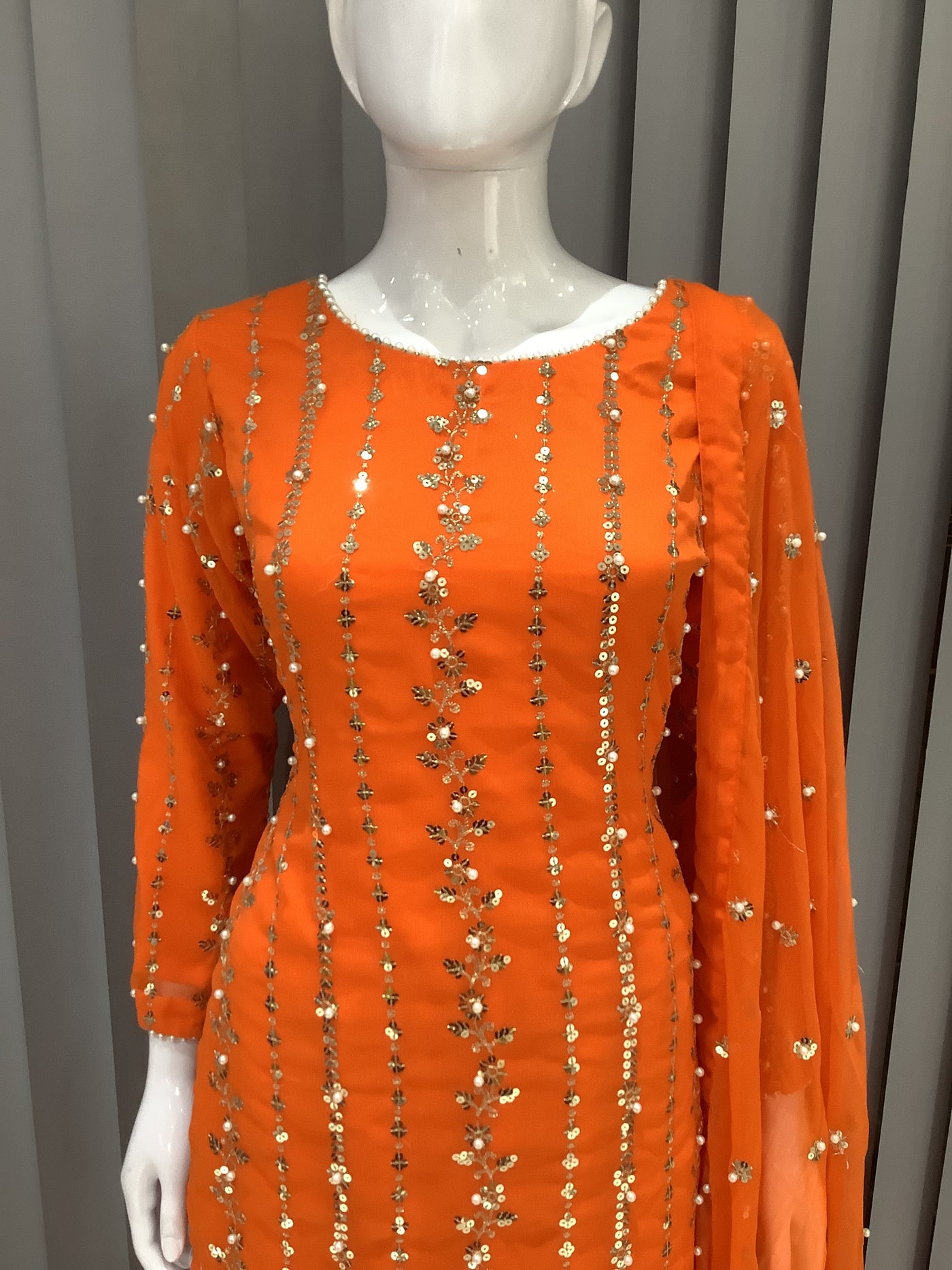 S Creations | Embroidered Chiffon Mother & Daughter Readymade | SC084 (Orange)