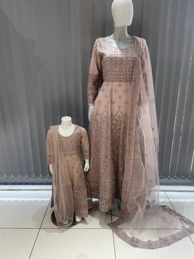 ASHA | Embroidered Net Mother & Daughter Ready To Wear Dusty Pink | AS73