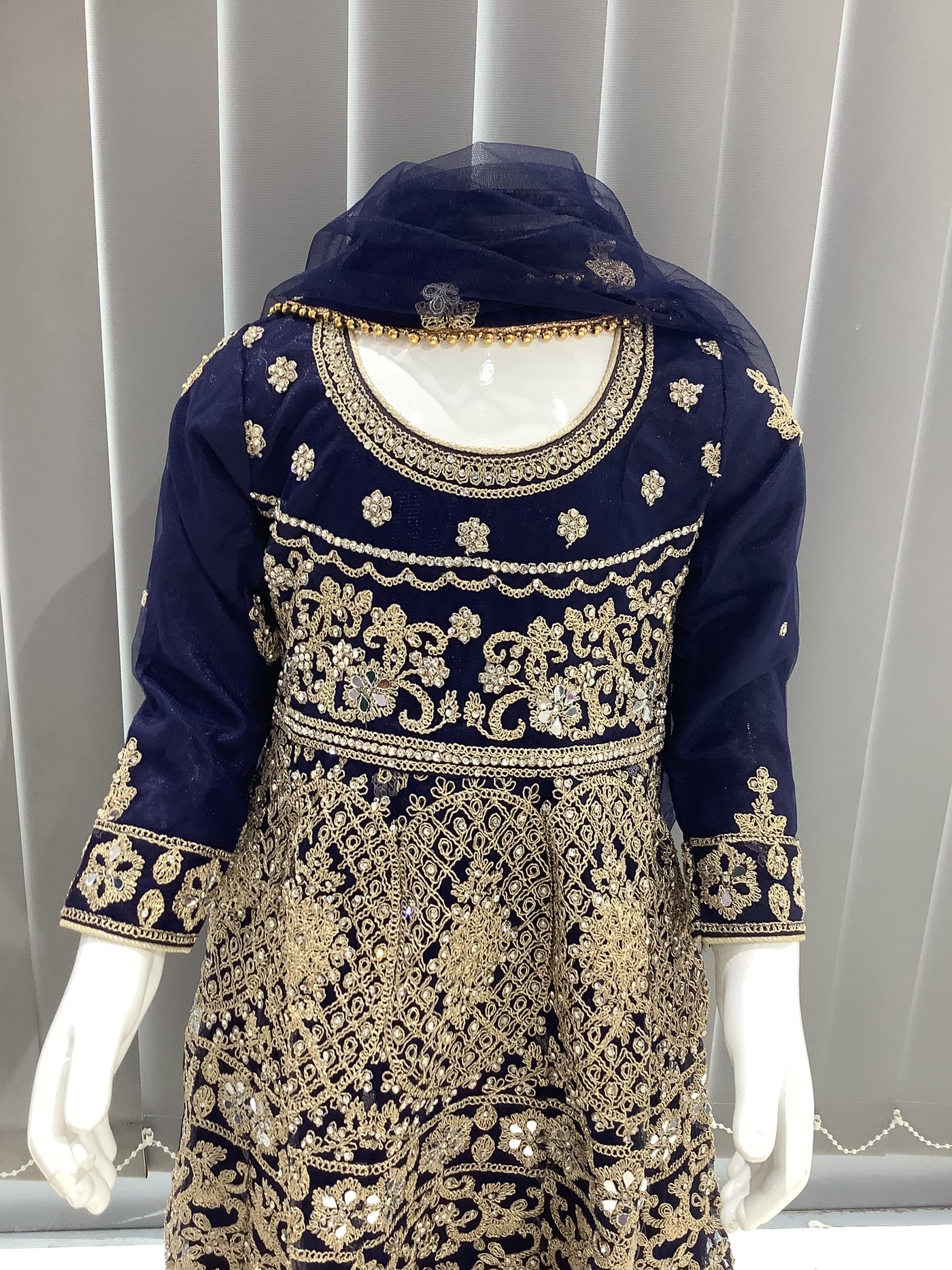 ASHA | Embroidered Net Dori Work Kids Dress Ready To Wear Blue | AS62