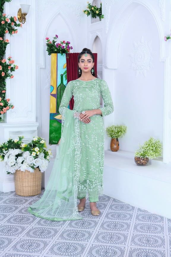 S Creations ‘Maya’ | Embroidered Net Formal Readymade | SC134 (Mint Green)