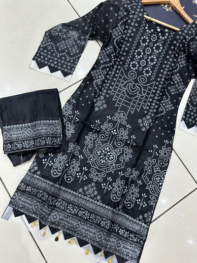 S Creations | Linen Printed 2pc Readymade | SC092 (Black and Grey)