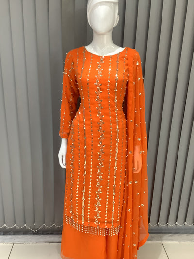 S Creations | Embroidered Chiffon Mother & Daughter Readymade | SC084 (Orange)