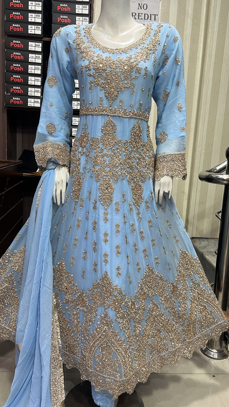 ShaZaib | Embroidered Chiffon Readymade | SZ195 (Light Blue)