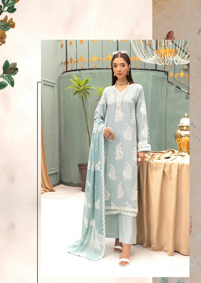 SIMRANS ‘Zahra Noor’ | Embroidered Linen Readymade | SM680 (Mint)