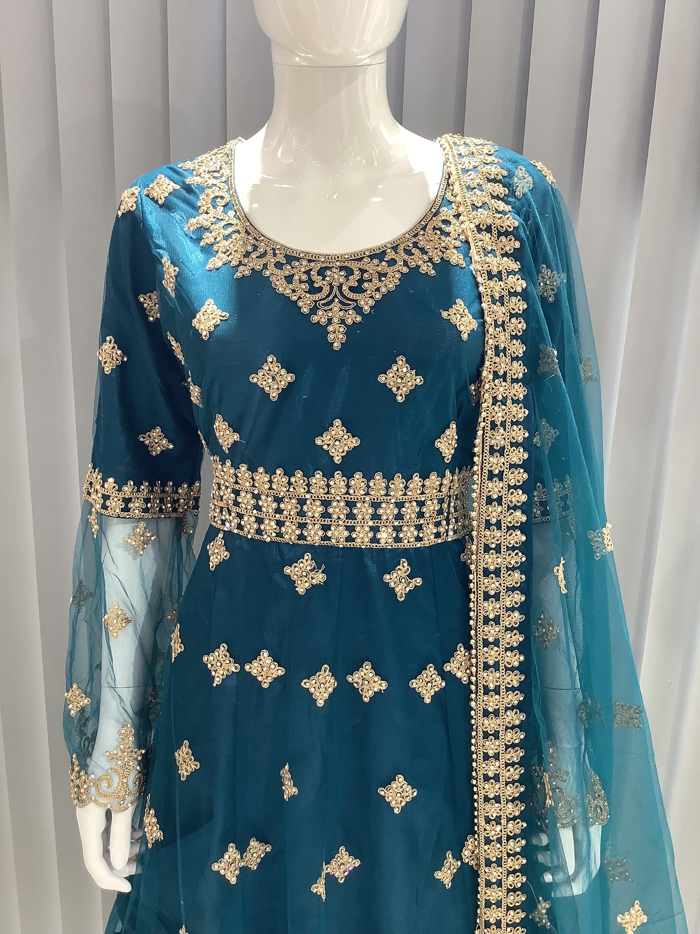 ASHA | Embroidered Net Dori Work Mother & Daughter Dress Ready To Wear Teal | AS65