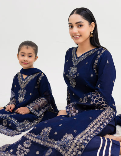 RANGZ ‘Majestic Lux’ | Embroidered Chiffon Mother & Daughter Readymade | RGZ056 (Navy)