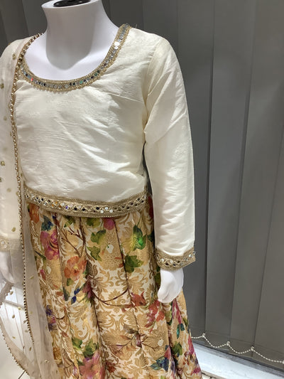 ASHA | Embroidered Banarsi Lehanga Choli Kids Ready To Wear Cream | AS36