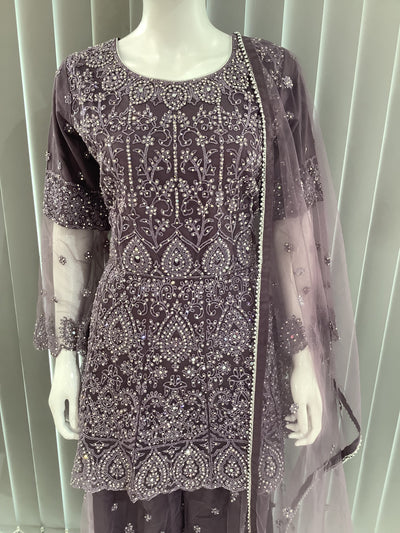 ASHA | Embroidered Hand Work Dress Mother & Daughter Ready To Wear Purple | AS70