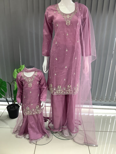 ASHA | Embroidered Hand Work Mother & Daughter Ready To Wear Pink | AS60