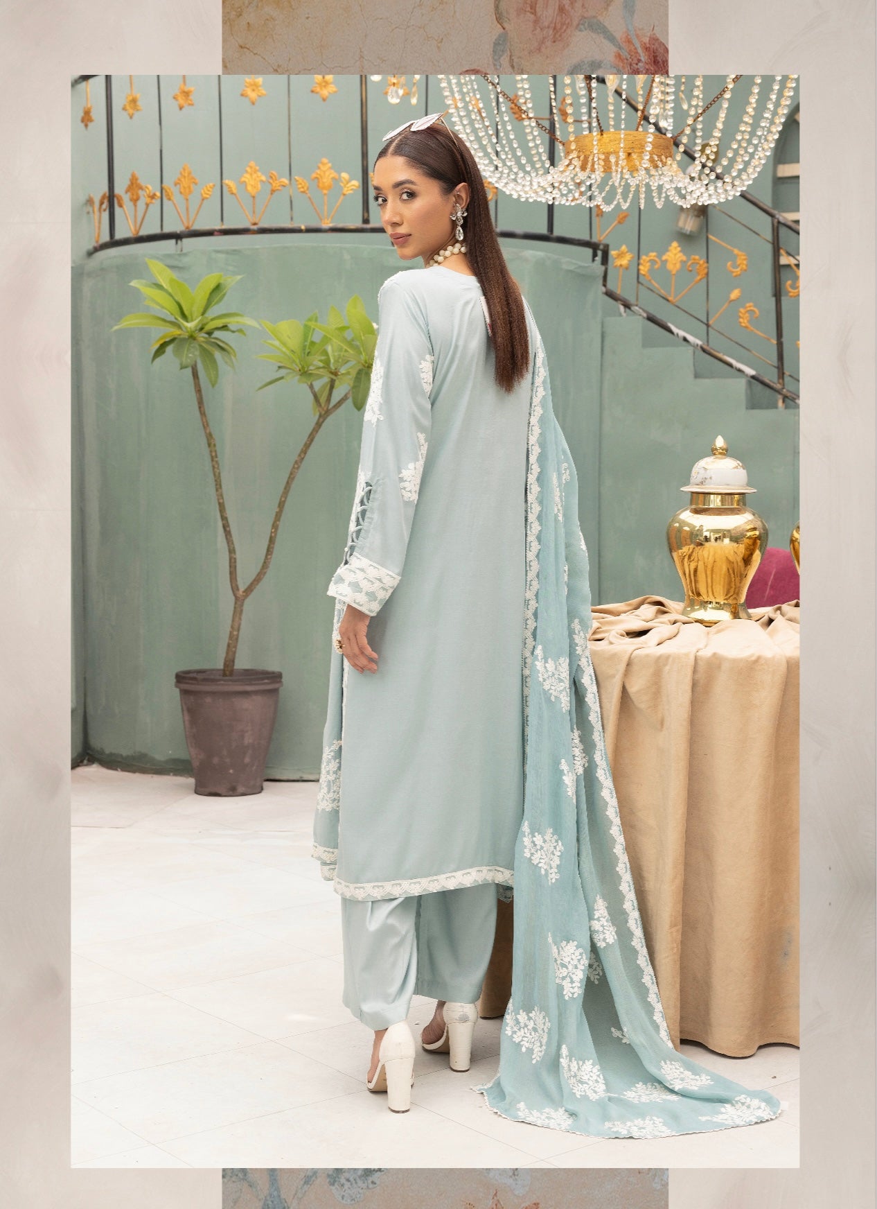 SIMRANS ‘Zahra Noor’ | Embroidered Linen Readymade | SM680 (Mint)