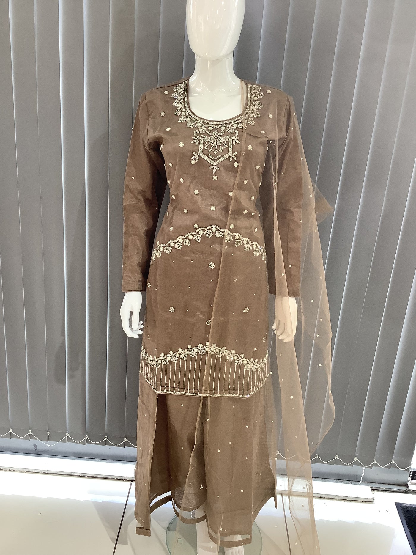 ASHA | Embroidered Hand Work Mother & Daughter Ready To Wear Brown | AS69