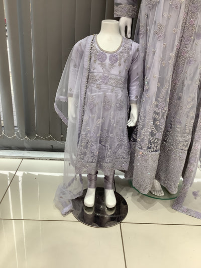 ASHA | Embroidered Net Mother & Daughter Ready To Wear Dress Lailac | AS75