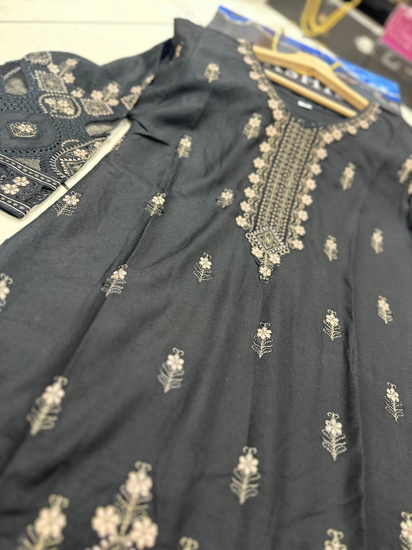 S Creations ‘Larisa’ | Embroidered Dhanak Readymade | SC150 (Black)