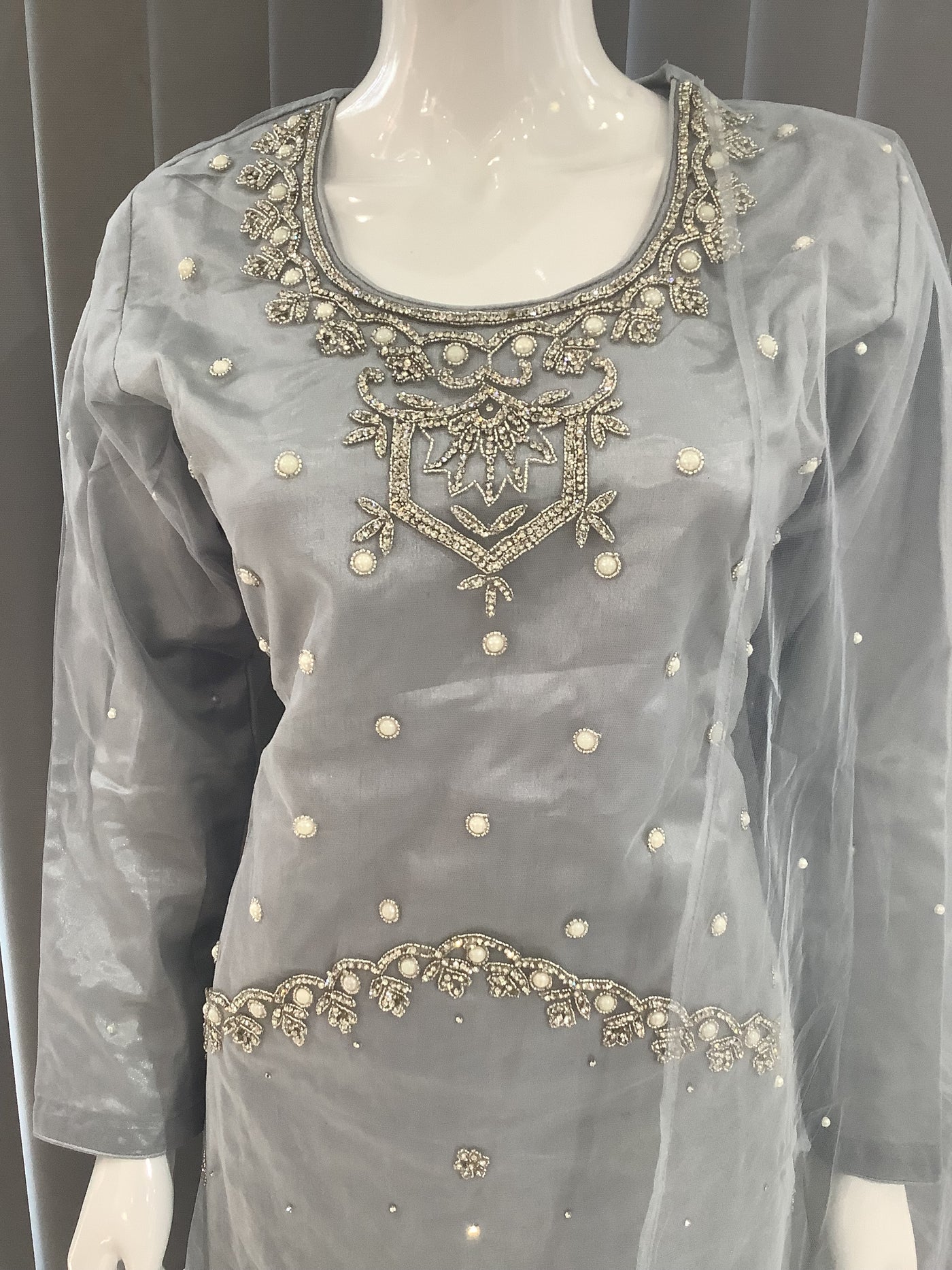 ASHA | Embroidered Hand Work Mother & Daughter Ready To Wear Grey | AS69