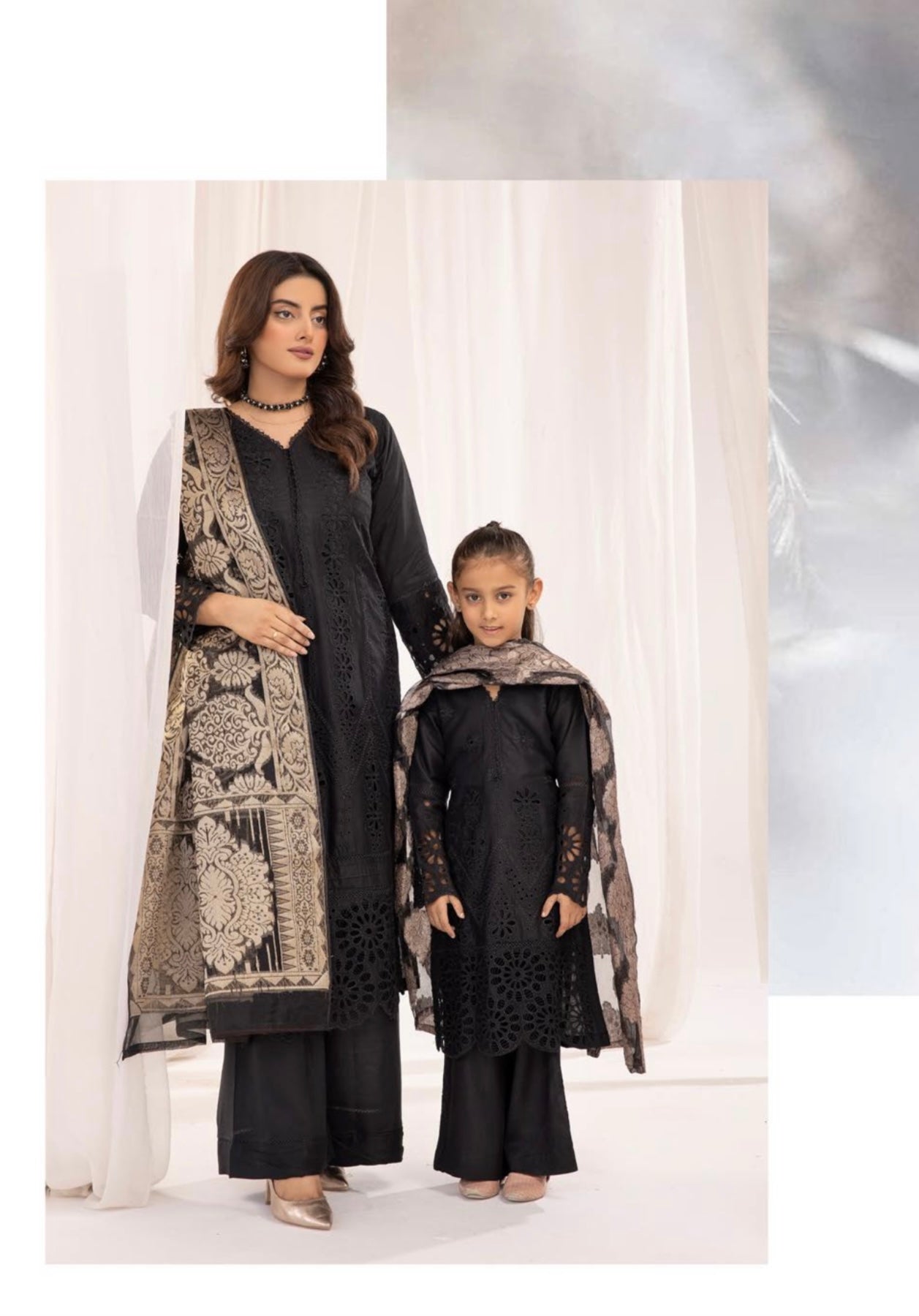 SIMRANS ‘IVY’ | Embroidered Chikankari Mother & Daughter Readymade | SM562 (Black)