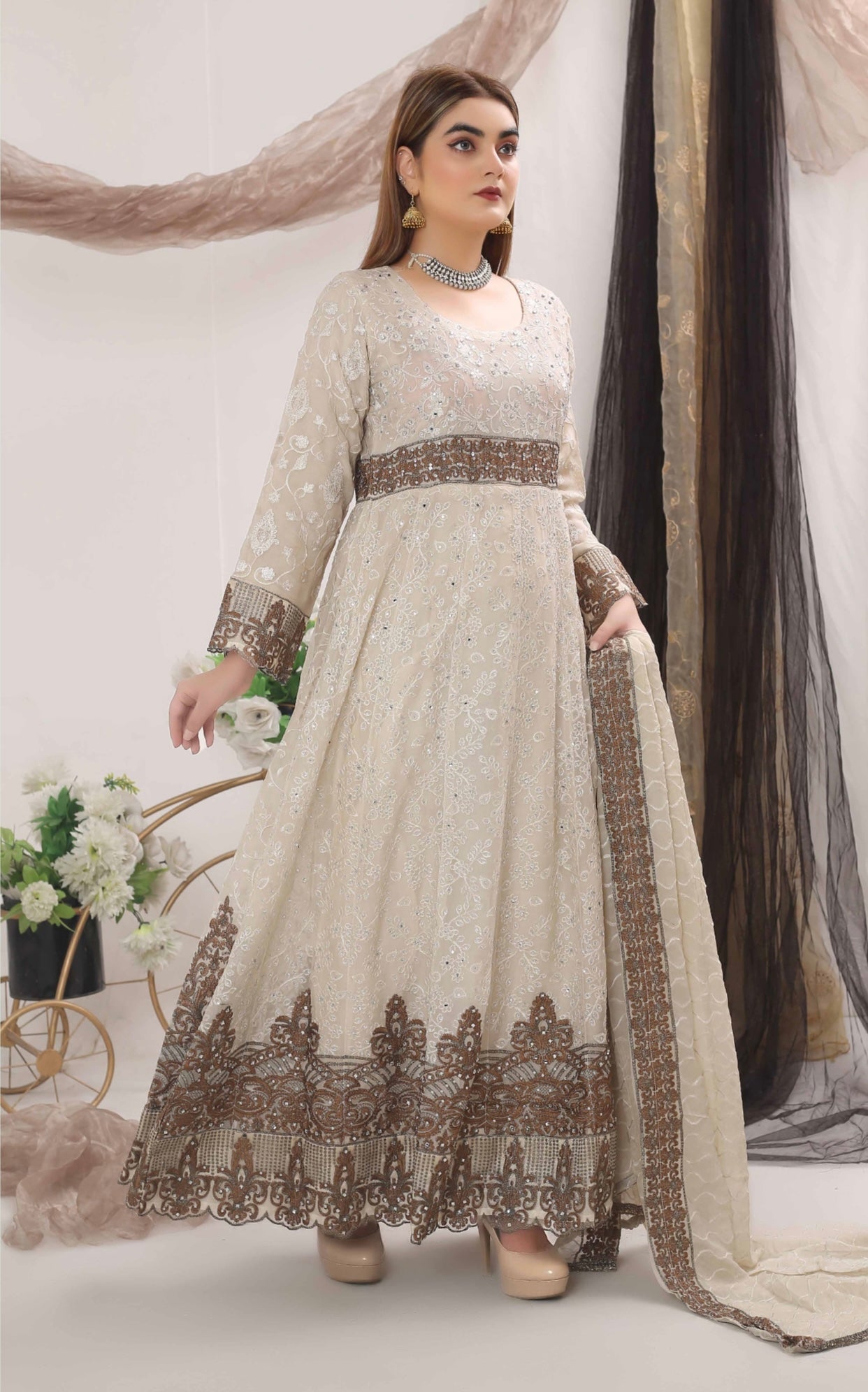 KHADIJAH’S | Chiffon Embroidered Frock Readymade | KJ117