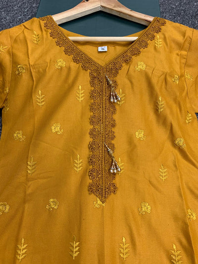 S Creations ‘Iris’ | Embroidered Dhanak Readymade | SC153 (Mustard)