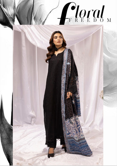 SIMRANS ‘Aafreen’ | Embroidered Dhanak Chikankari Readymade | SM714 (Black)