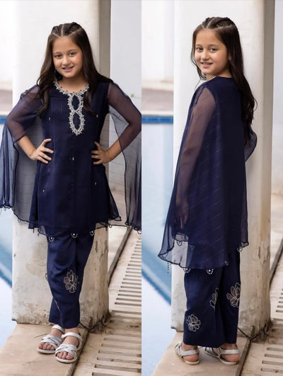 ALLY’s | Embroidered Chiffon Kaftan Mother & Daughter Readymade  | AL454