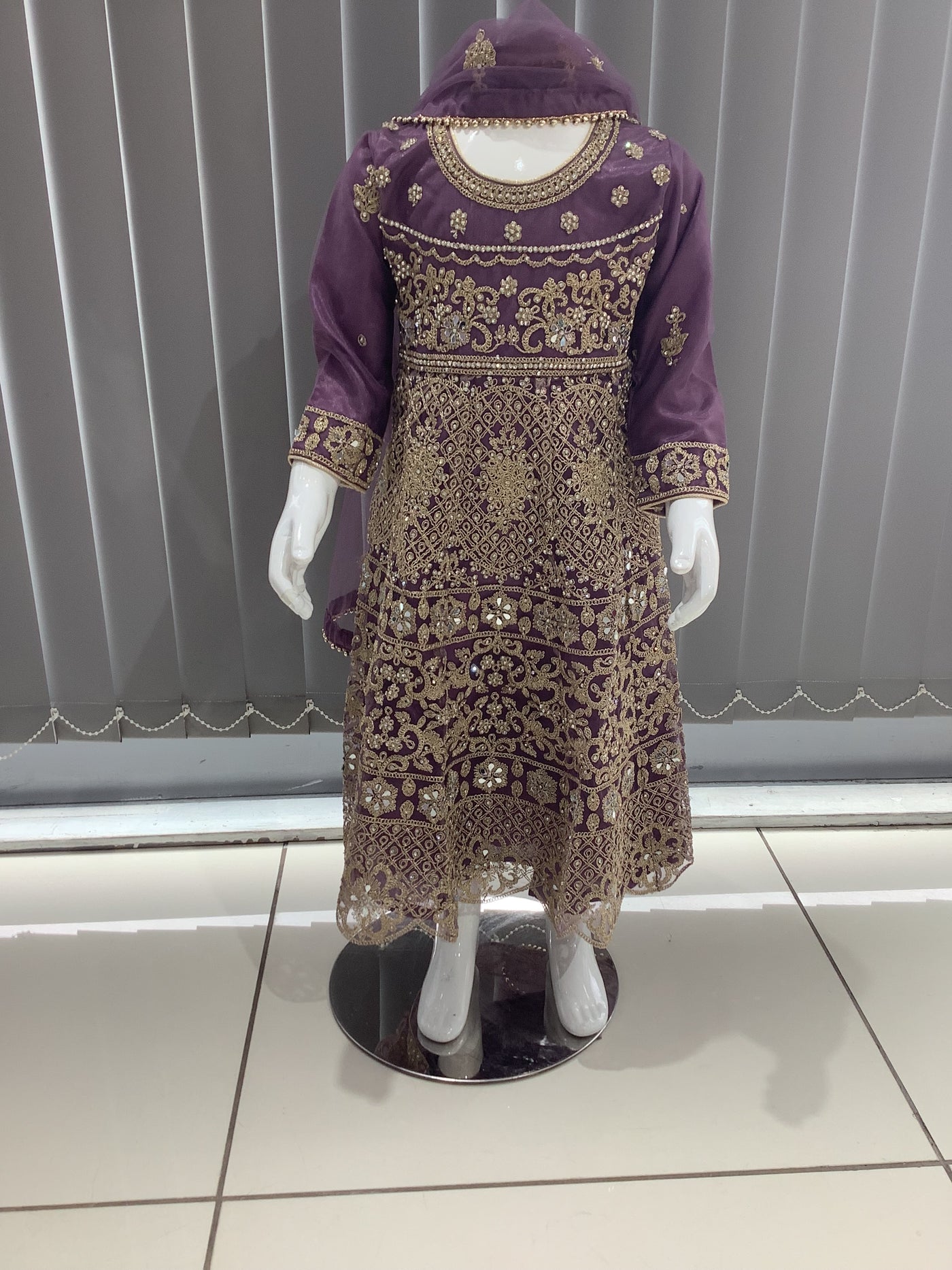 ASHA | Embroidered Net Dori Work Kids Dress Ready To Wear Lailac | AS62