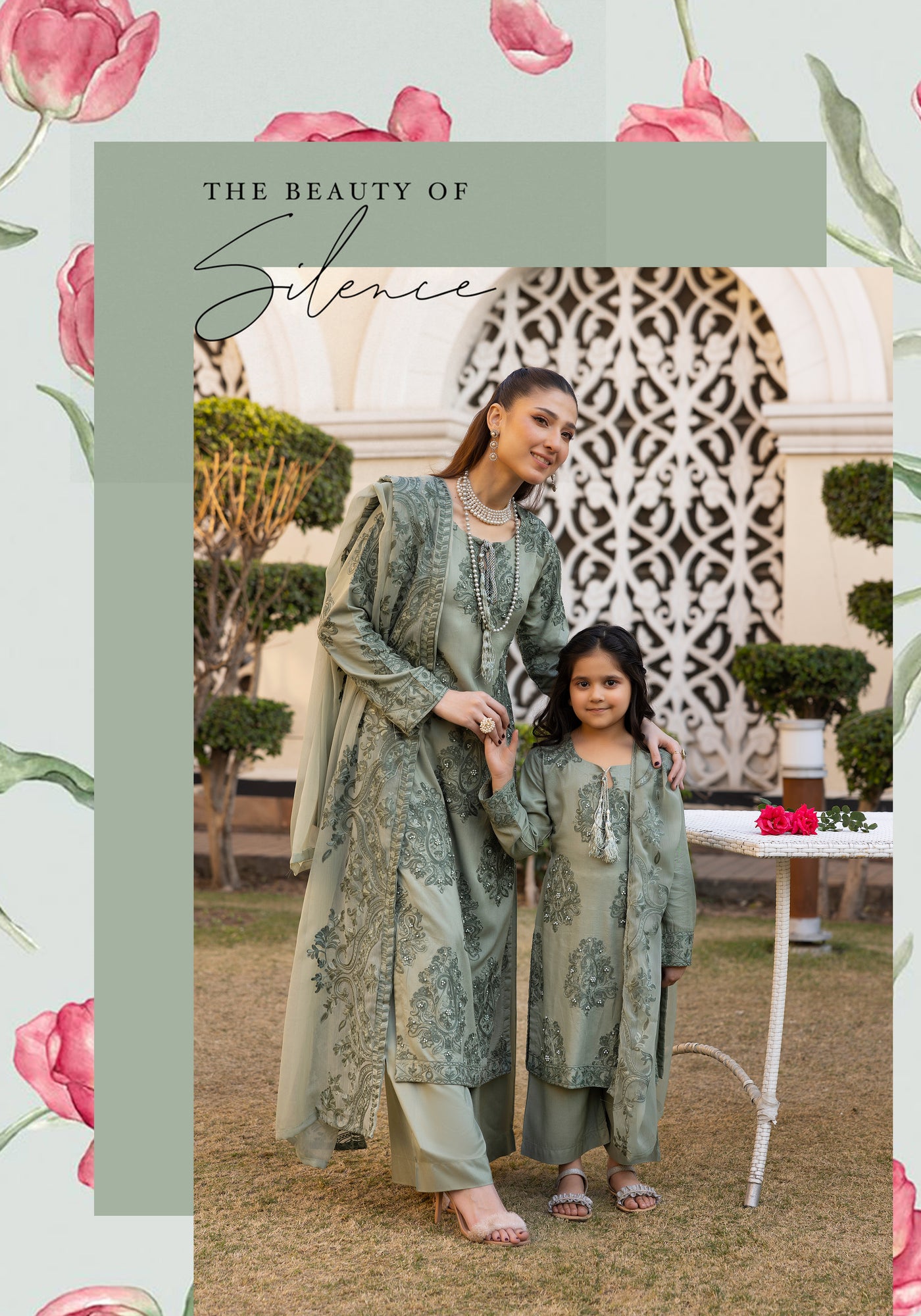 SIMRANS ‘Jannat’ | Embroidered Linen Mother & Daughter Readymade | SM772 (Green)