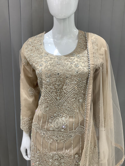 ASHA | Embroidered Net Mother & Daughter Ready To Wear Beige | AS74